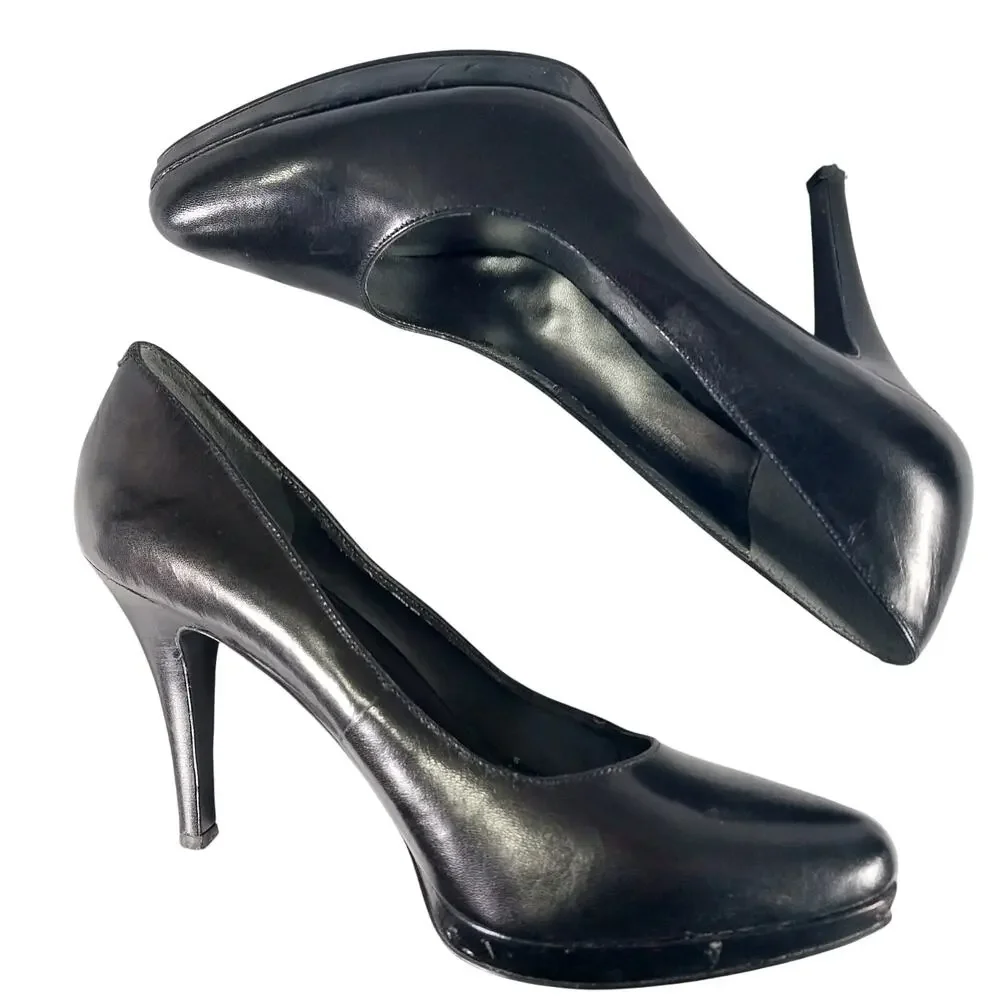 NINE WEST! GORGEOUS MINI PLATFORM CLASSIC BLACK SLIP-ON PUMPS, HEELS! SZ 8.5M